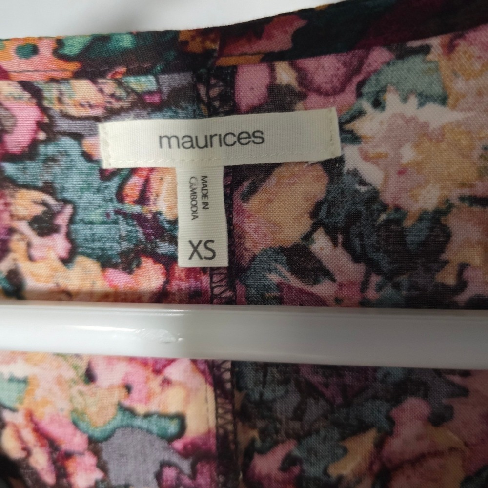 Maurices Womens XS Floral Smocked Empire Waist Tunic Top Long Sleeve Boho indie - Picture 4 of 11